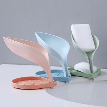 

Leaf Shaped Soap Holder Sink Sponge Drain Box Creative Suction Cup Soap Storage Drying Rack Cleaning Brush Case Bathroom Supplie