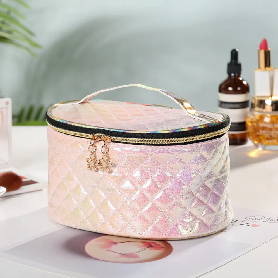 Fashion WomenTravel Laser Makeup Bag Organizer Waterproof Zipper PU Plaid Cosmetic Make Up Storage Portable Beauty Wash Kit Case - Цвет: 2