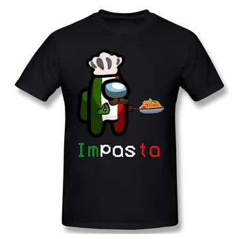 

Men Among US Online Multiplayer Social Deduction Game Black T-Shirt Impasta - Italian Impostor Pure Cotton Tees Harajuku TShirt