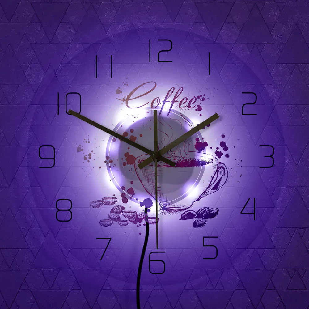 Coffee Theme Modern Acrylic Wall Clock Coffee House Cafe Bar Decorative Wall Sign Painted Coffee Beans And Cup Design Wall Watch