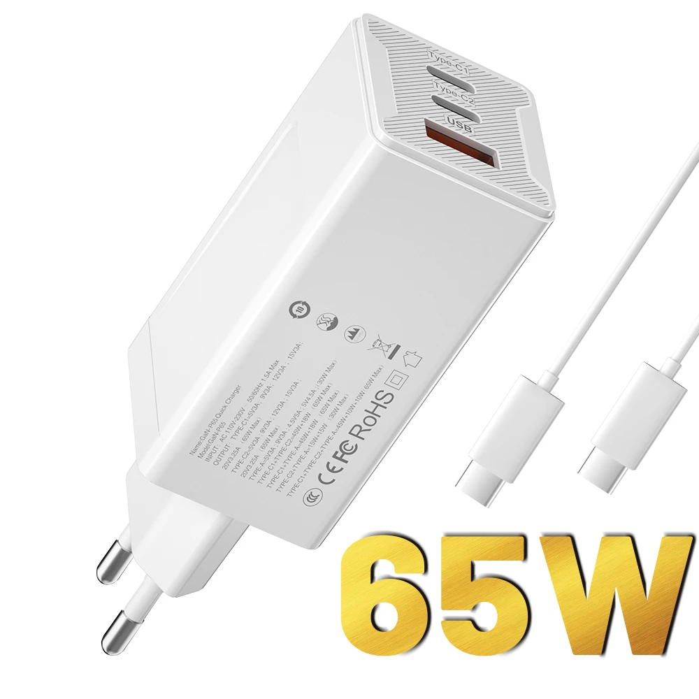 Transpeed GaN 65W Fast Charger 65W USB-C Quick Charge Type-C Wall Fast USB Charger EU US plug For iPhone QC3.0 PD3.0 5V 2A/4.5A 65w charger phone