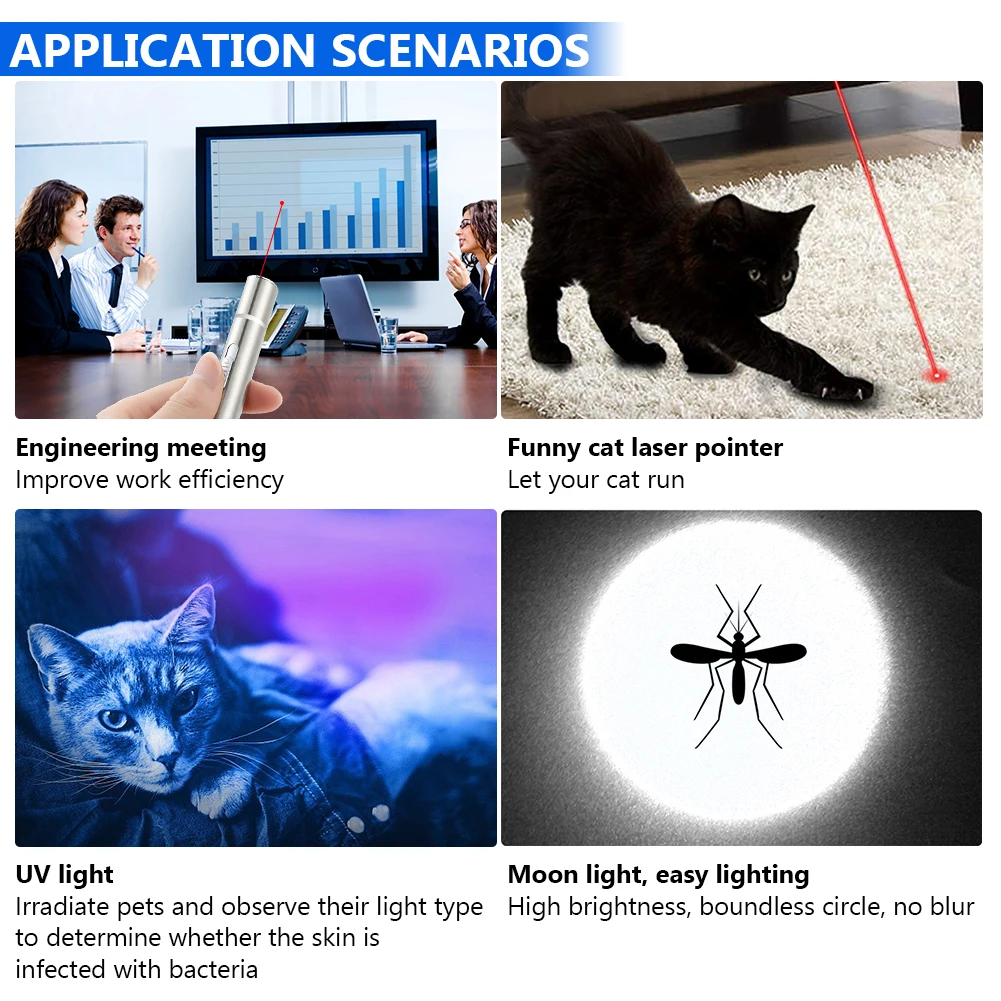 3 In 1 Pet Toy Cat Chaser USB Rechargeable Laser Pointer Mini Flashlight Funny Stick Red LED Laser Pointe Pen Pet Supplies 4mW