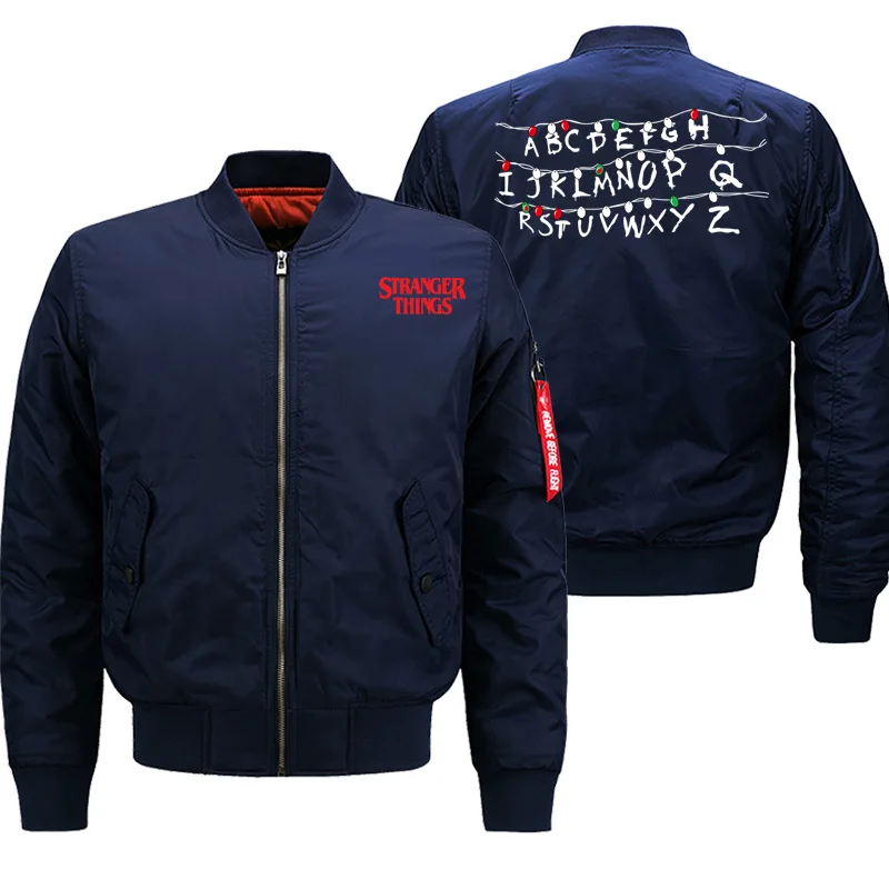 

Creative Letter Printed Bomber Jackets Men Military Styles Male Coats 2019 Popular TV Series Stranger Things Streetwear Jackets