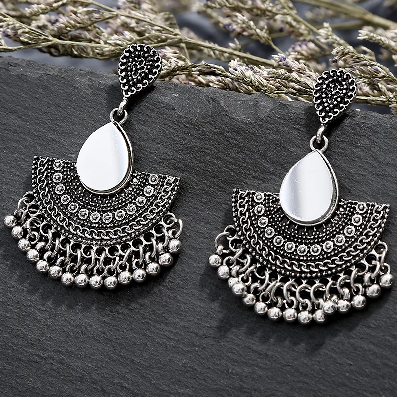 

Indian Tribal Earring Dangle Drop Earring Flower Ornate Swirl Gypsy Earring For Women Boho Vintage Earring Charm Ethnic Jewelry