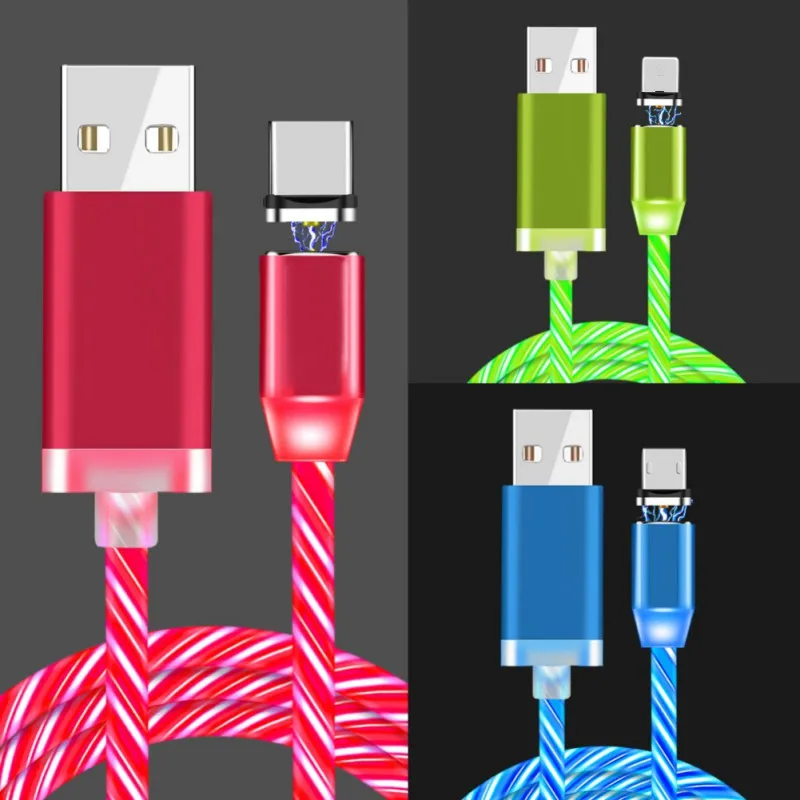 1 м магнитное поглощение течёт светильник светодиодный кабель Micro-USB type-c зарядка Usb зарядное устройство Шнур данных для iphone/samsung аксессуары