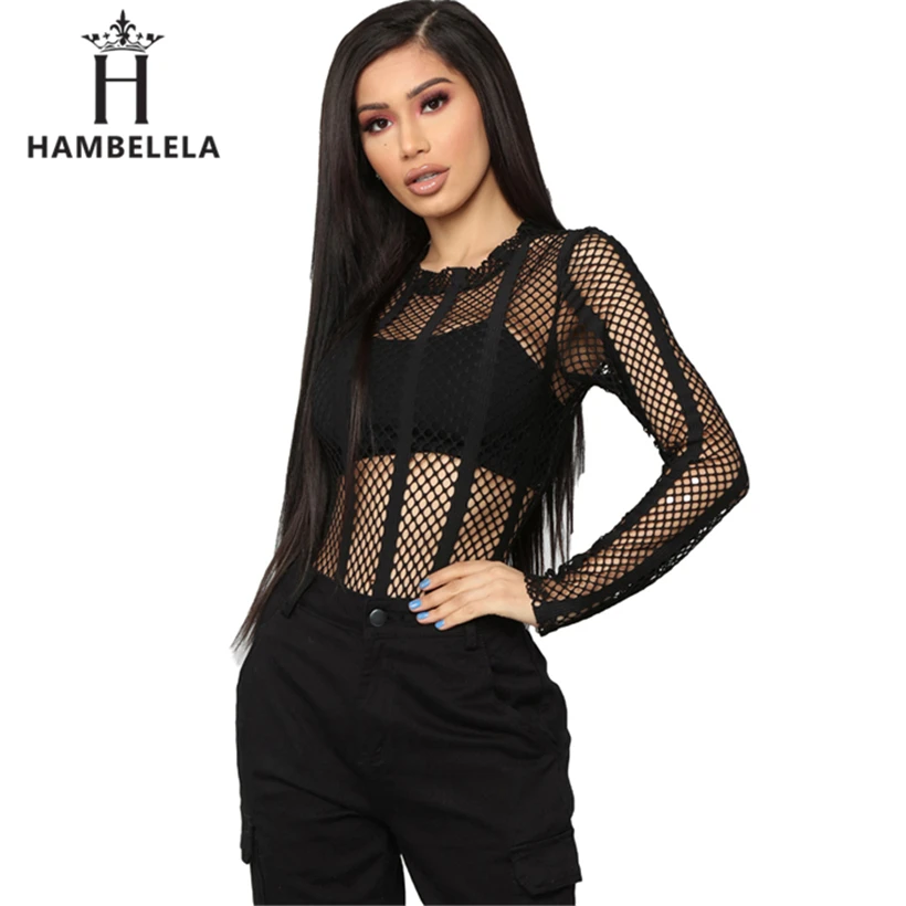 HAMBELELA Sexy Black Red Mesh Bodysuit Womens Hollow Out O-Neck Long Sleeve Body Combinaison Femme Summer Tops Women Overalls (8)