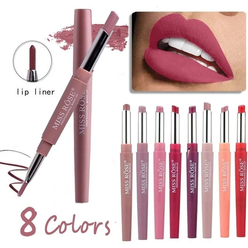 

8Colors Lipstick Pencil Dual Velvet Matte Batom Waterproof Long-wearing Lasting Makeup Tool Women Pigment Red Nude Lip Liner