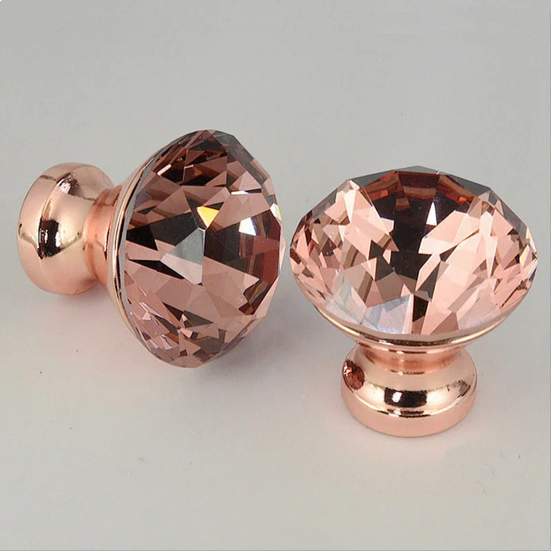 

12pcs Crystal Cabinet Drawer Door Knob DIY Unique Color Pull Handle Rose Gold Diamond Shape Design Glass knob pull kitchen