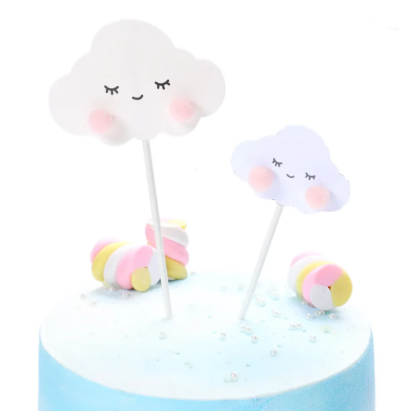 Polymer Clay Rainbow Cute Smile Cloud Star Theme Cake Topper Beautiful Cotton Balls Kids Favors Party Supplies Cake Decoration - Цвет: cloud eyes