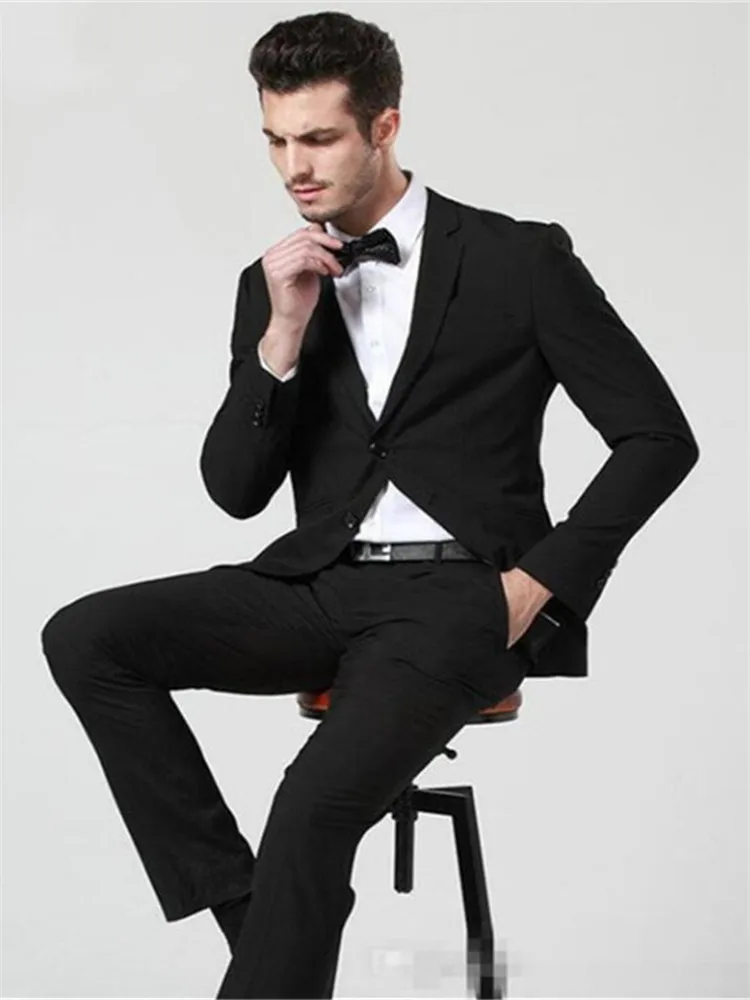 Мужской костюм Smolking Noivo Terno Slim Fit Easculino вечерние костюмы для мужчин черный(пиджак+ брюки) лацканы свадебная одежда