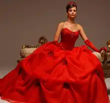 

Hot alize puffy Floor-length New Design Handwork Accent Ball Gown Married Bridal free Shipping sweet red Bespoke Wedding Dresses