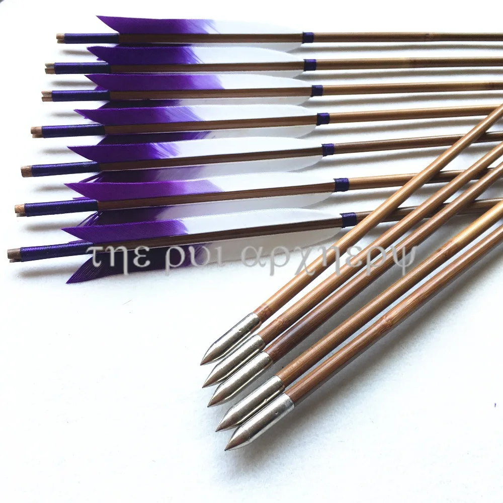 Feito à Mão de Bambu Roxo Setas Águia Pena Eixo Diâmetro 8mm Aço 6 - 12 24 Pçs 2 Cheap Arco e flecha