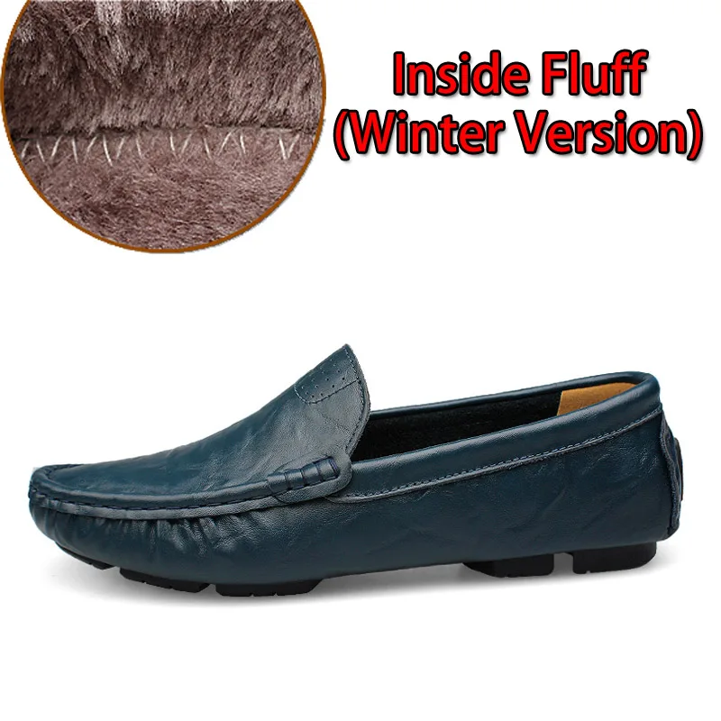 Blue Fluff EMOSEWA/Высококачественная Мужская обувь из натуральной кожи; Мягкие Мокасины; лоферы; модная брендовая мужская обувь на плоской подошве; удобная обувь для вождения; большие размеры 36-50 - Цвет: Blue Fluff