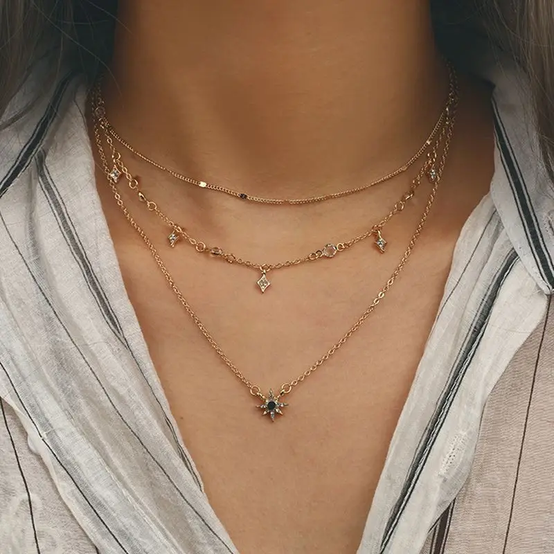 

19 Women's Multilayer Star Pendant Handmade Diamond Set Necklace Necklace Lady 's Multi-layer Neckl