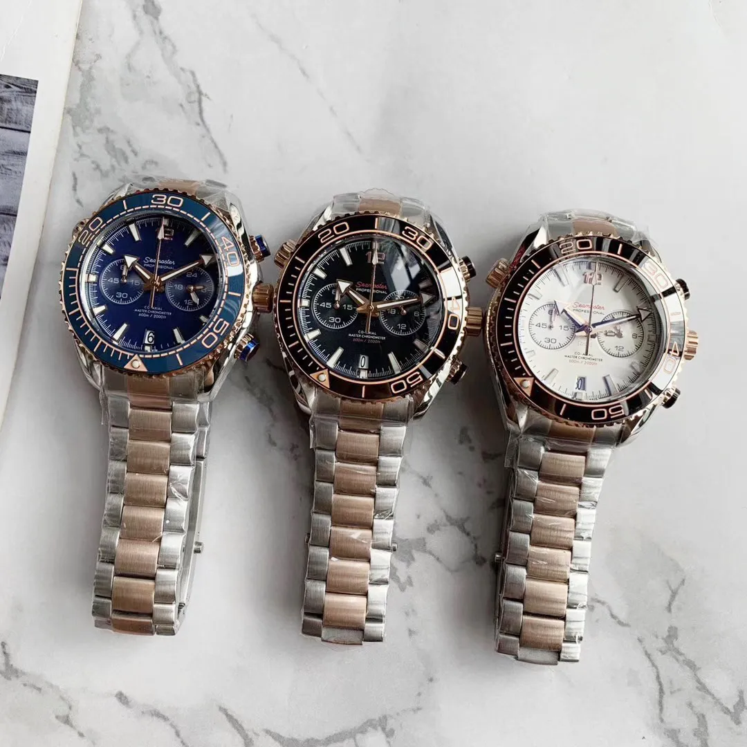 

Luxury Brand New 007 Men Watch Ceramic Bezel Stainless Steel Rose Gold Black Blue White Chronograph Sapphire Watches Limited AAA
