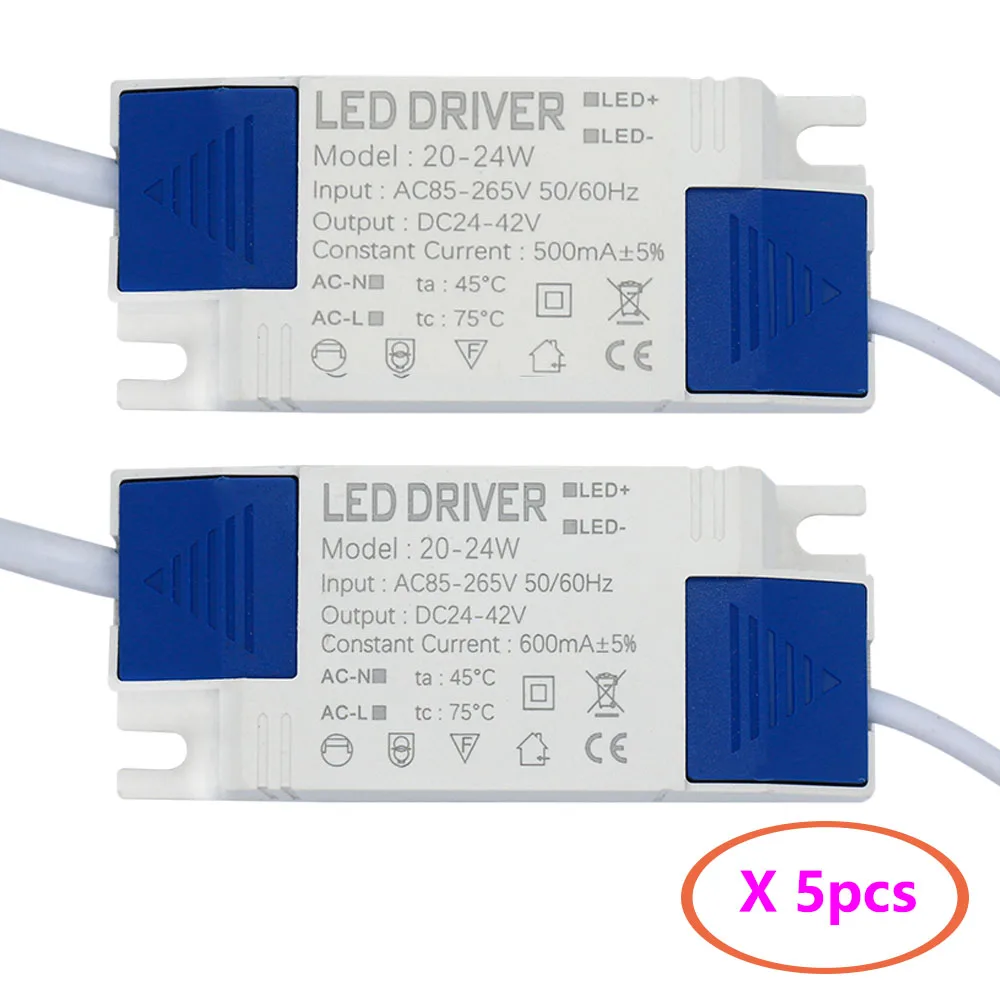 5PCS LED Driver 20-24W 500mA 600mA Power supply built-in constant current Lighting85-265V Transforme with shell  for Panel Light