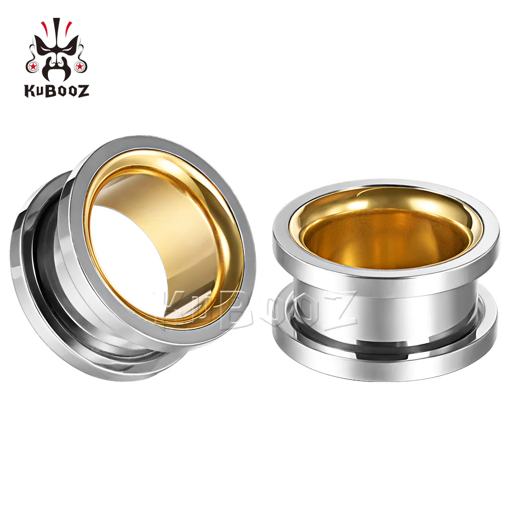 Fashion Smiple Stainless Steel Hollow Double Color Ear Pirecing Plugs Expanders Body Jewlery Earring Gauges Stretchers