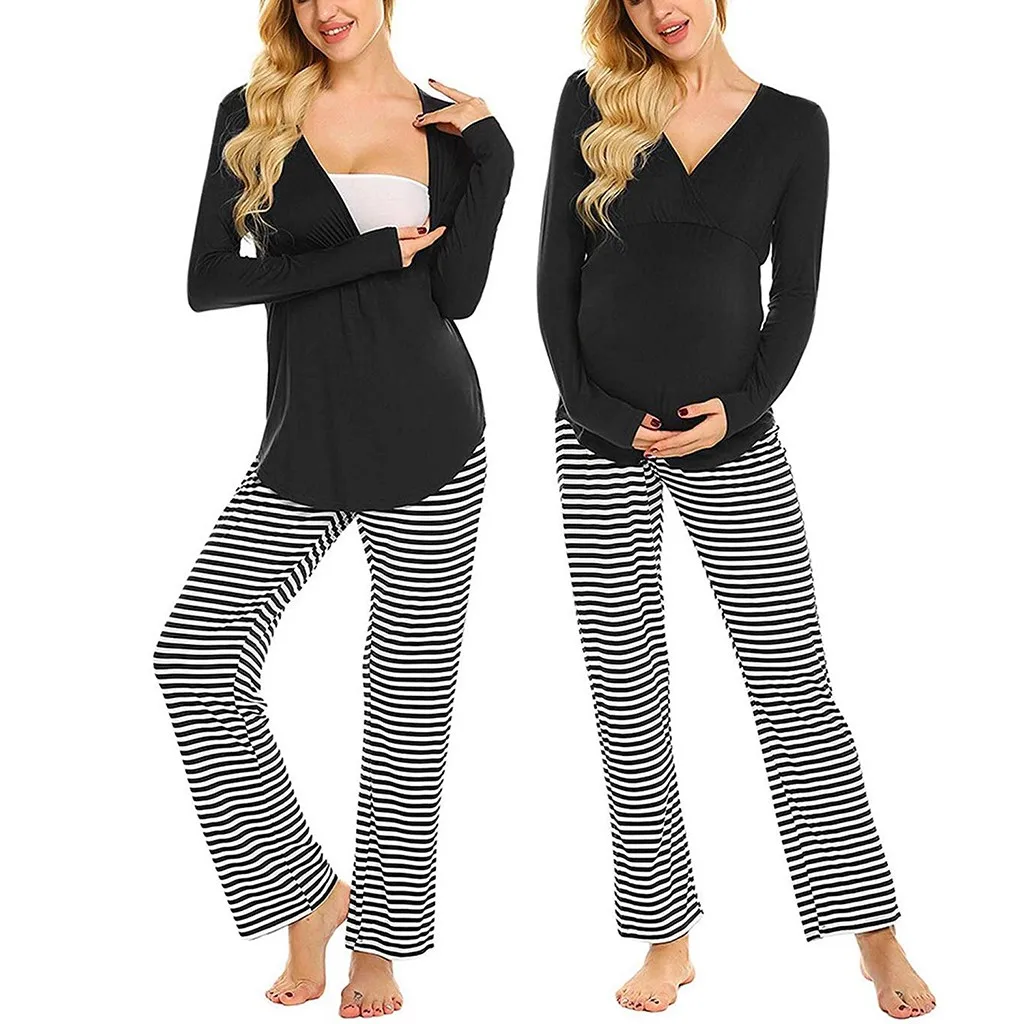 ARLONEET Women's maternity Pajamas tops+Striped Pants Sets Suit Nursing sleep homewear for breastfeeding pregnant cloth CN06