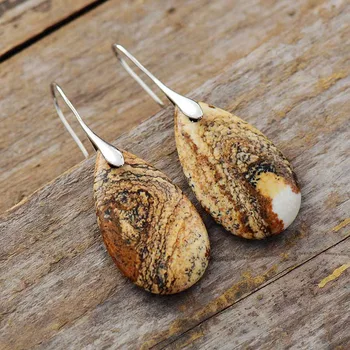 Vintage Women Earrings Teardrop Jaspers Dangle Earring Bold Fashion Women Semiprecious Stones Jewelry Bijoux Dropshipping