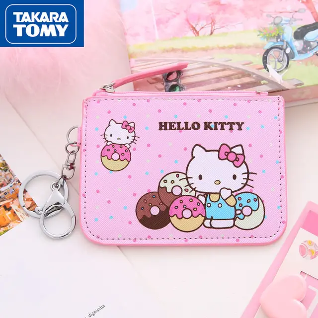 TAKARA TOMY cute cartoon Hello Kitty portable card holder simple female student keychain coin purse one ultra-thin 6