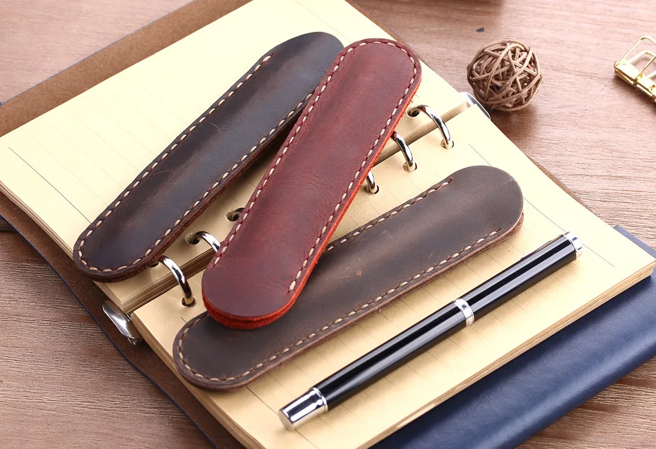 

1PC Handmade Genuine Leather Pencil Bag Cowhide Fountain Pen Case Holder Vintage Retro Style Accessories For Travel Journal