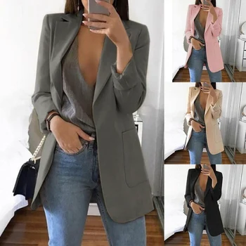 

Hot Sale 2019 Women Casual Slim Temperament Business Blazer Suit Female Office Lapel Cardigan Blazer Coat Female Solid Color