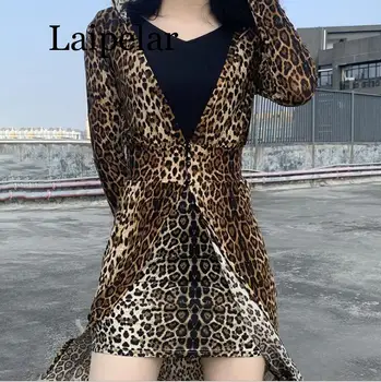 

Laipelar 2019 Leopard Print Long Sleeve Hooded Trench Coats Autumn Winter Women Streetwear Windbreak Outfits