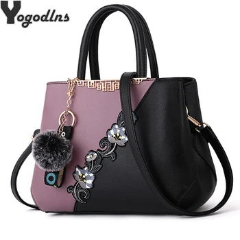 

2020 Embroidery PU Leather Handbag for Women Girl Messenger Bags with Ball Toy Bolsa Female Shoulder Bags Ladies Party Messenge