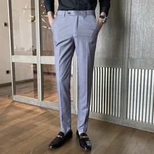 Осенние новые брюки мужские тонкие модные однотонные деловые повседневные брюки мужские уличные дикие брюки в британском стиле