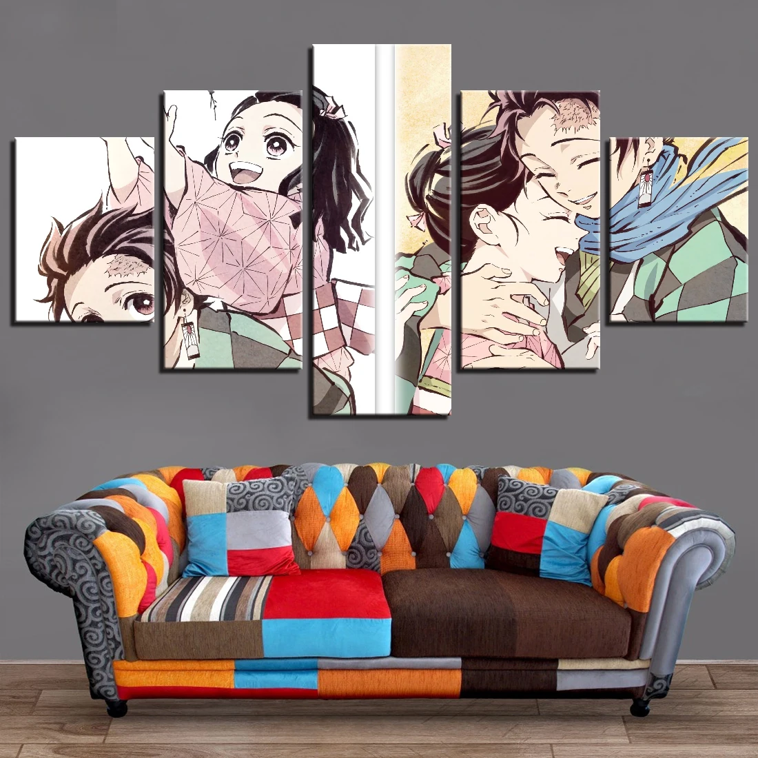 5 Piece HD Anime Boy and Girl Wall Picture Demon Slayer Kimetsu No Yaiba Comic Art Canvas Paintings Home Decor Poster | Дом и сад