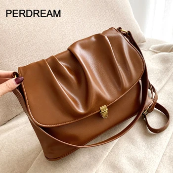 

Soft leather big bag female professional large-capacity retro chic messenger single shoulder armpit tote bag tide