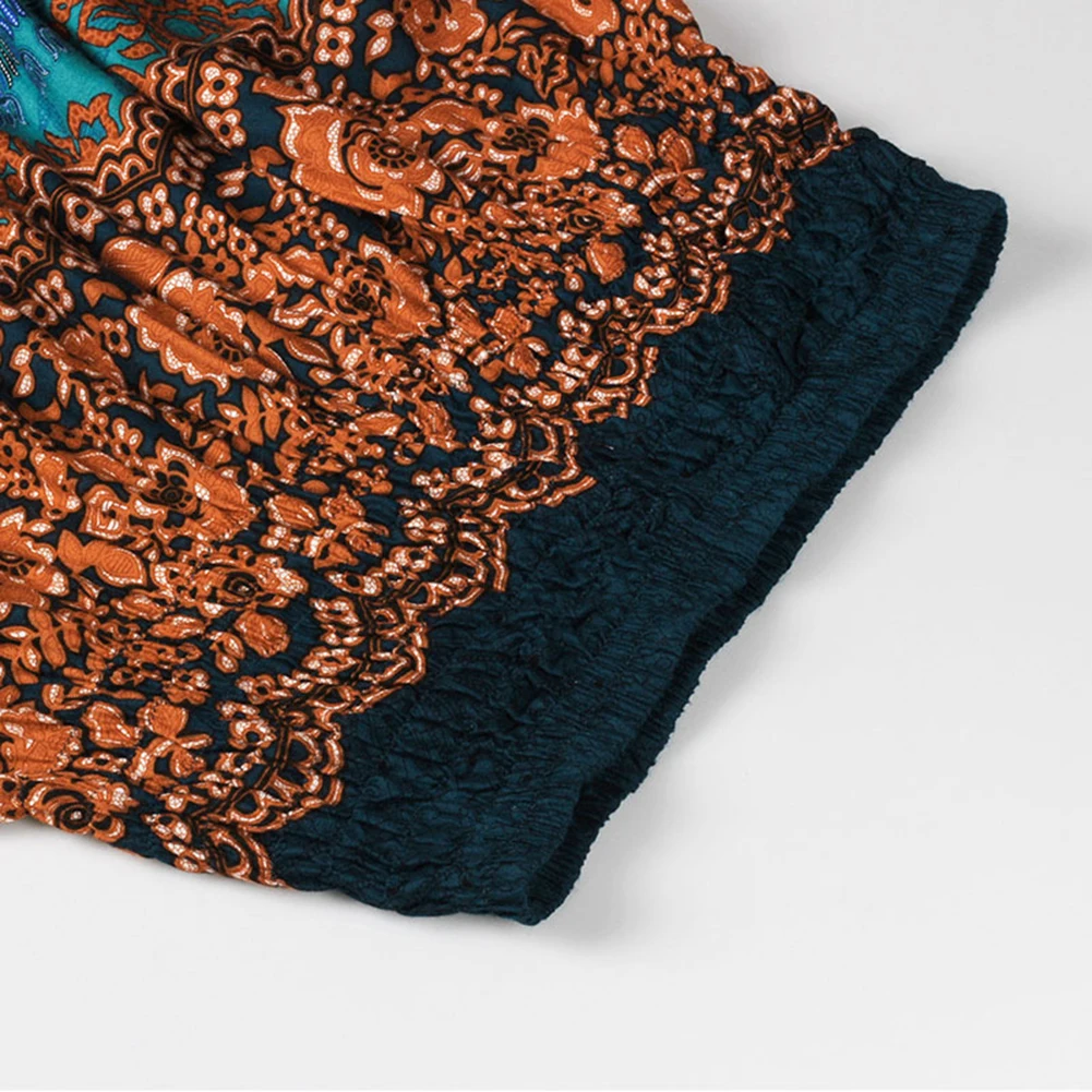 Женские повседневные свободные брюки для пилатеса с принтом мешковатые Boho шаровары летние женские хлопковые повседневные брюки пляжные брюки