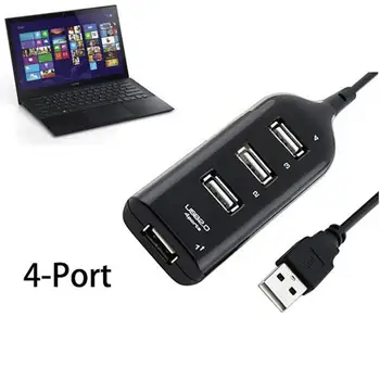 

New Arriva l Black USB 2.0 Hi-Speed 4-Port Splitter Hub Adapter for PC Computer Multi-purpose