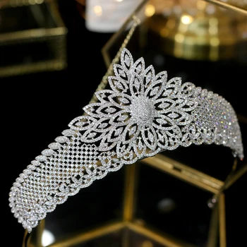 

Elegant Cubic Zircon Crown Vintage Tiara Wedding Crowns Bridal Diadem Flowers Women Hair Accessories Party Jewelry