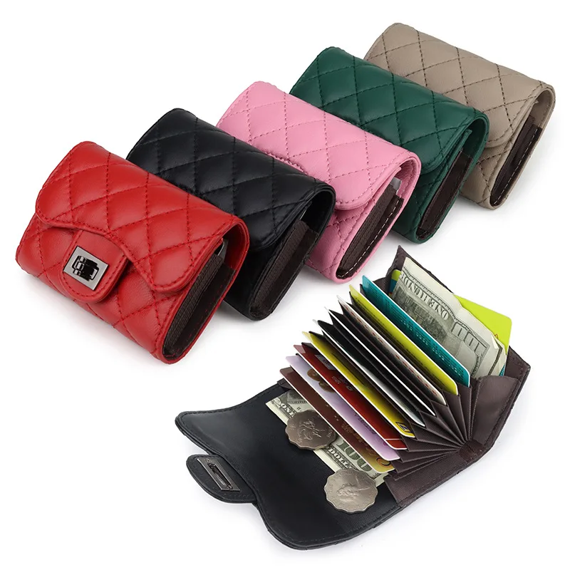 

Sheepskin Bag With Rhombic Pattern Lady's Pocket Change Wallet With Multiple Card Positions PURSES For Women Luxury Designer