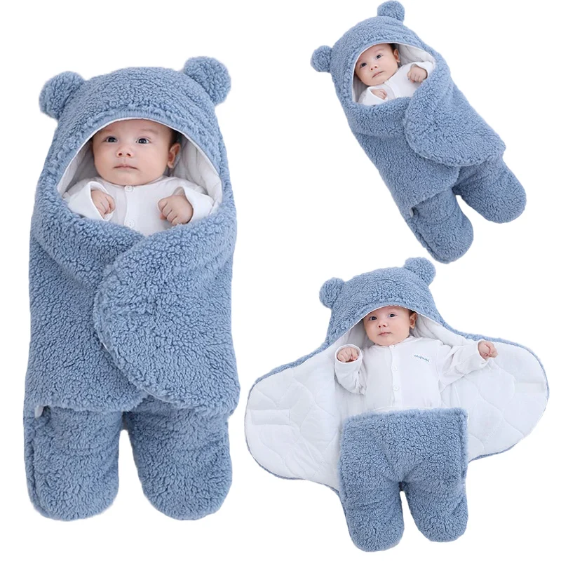 Healter Neugeborenes Baby Wickeln Schlafsack Nette Baumwolle die Schlafdecke Wrap Plüsch Decke Wickel mit Kapuze Schlummersack für Säuglinge Babys Einschlagdecke 