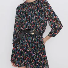 Оверплюс товаров, экспортируемых в Европу и США, осень, стиль, женская шелковистая драпировка с цветочным рисунком и вырезом лодочкой, рукав три четверти