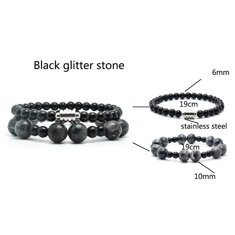 black glitter stone Черный браслет из бисера мужской натуральный камень красный оникс цепочка на руку из нержавеющей стали очаровательный браслет мужской стимпанк хип-хоп роскошный - Окраска металла: black glitter stone