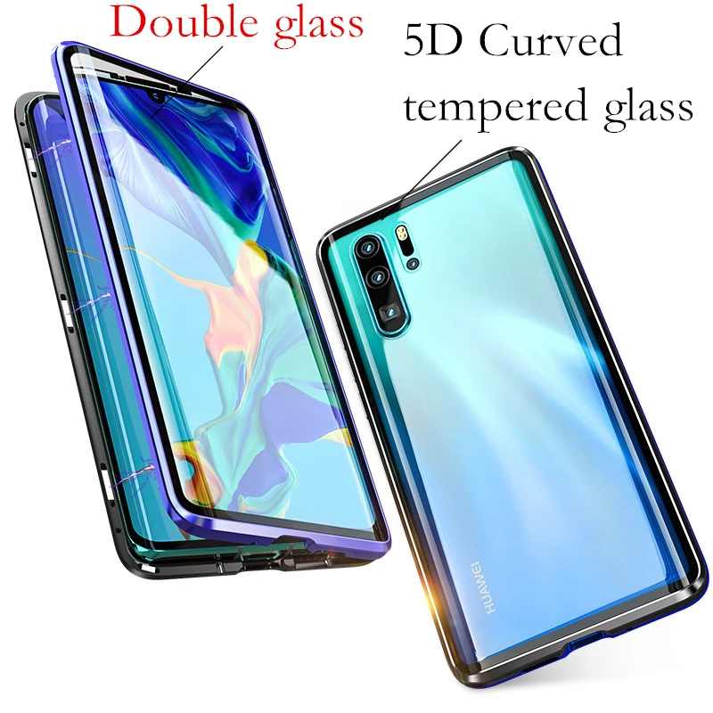 Для huawei P30 lite чехол 360 Магнитная Адсорбция передняя+ задняя двухсторонняя 9H закаленное стекло чехол для huawei P30 Pro
