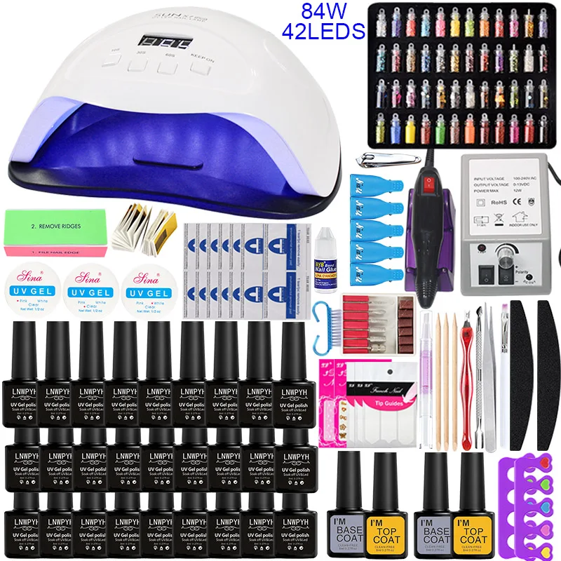 

Nail Set 84W UV LED Lamp For Manicure 27/20/10 pcs Gel Nail Polish Set Soak Off Gel Varnish For Nail Art Set Dryer Machine Tools
