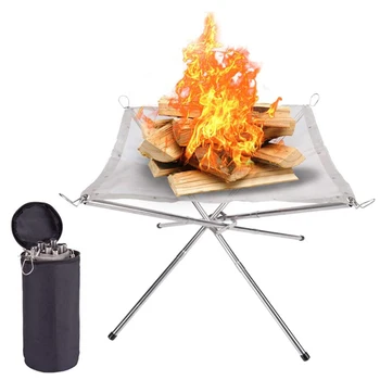 

Portable Outdoor Fire Pit Camping Stainless Steel Mesh Fireplace Foldable for Outdoor Patio Outdoor Heaters TB Sale