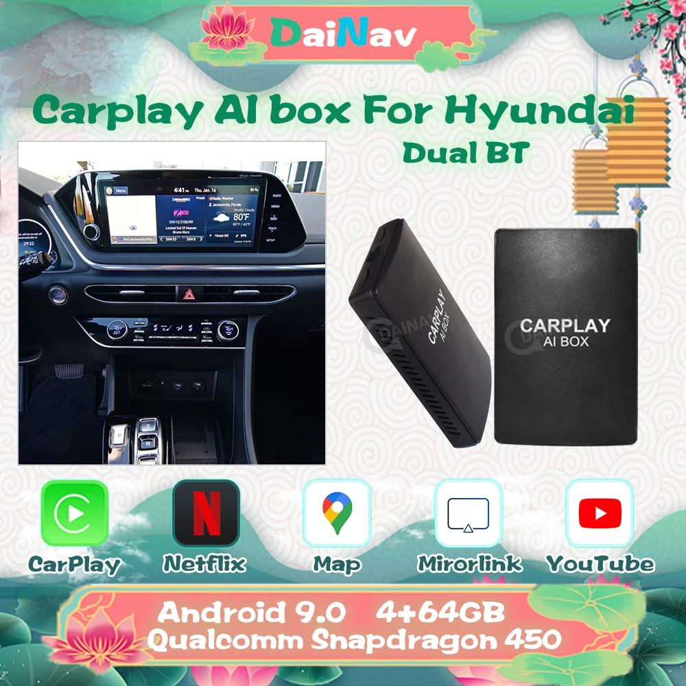 4+64GB Wireless Carplay box for Hyundai with Mirror link video Carplay ...