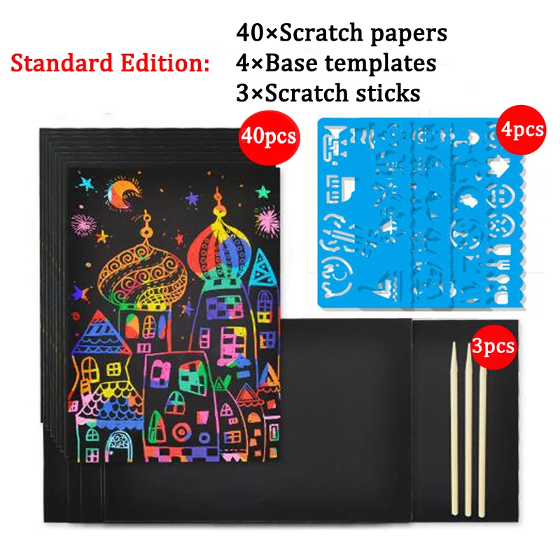 40sheets basis Style 40/50 листов, Волшебная цветная радужная бумага для скретч Арта, набор карт с трафарет для граффити, для рисования, сделай сам, игрушка для рисования, для детей ZXH - Цвет: 40sheets basis Style