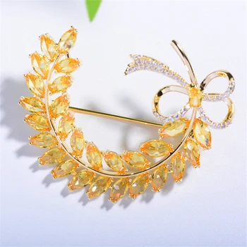 

Beautiful Leaves Wreath Brooch Pink Yellow Rhinestone Brooches Pins Crystal Wedding Broaches for Bridal Bouquet Dress Jewelry