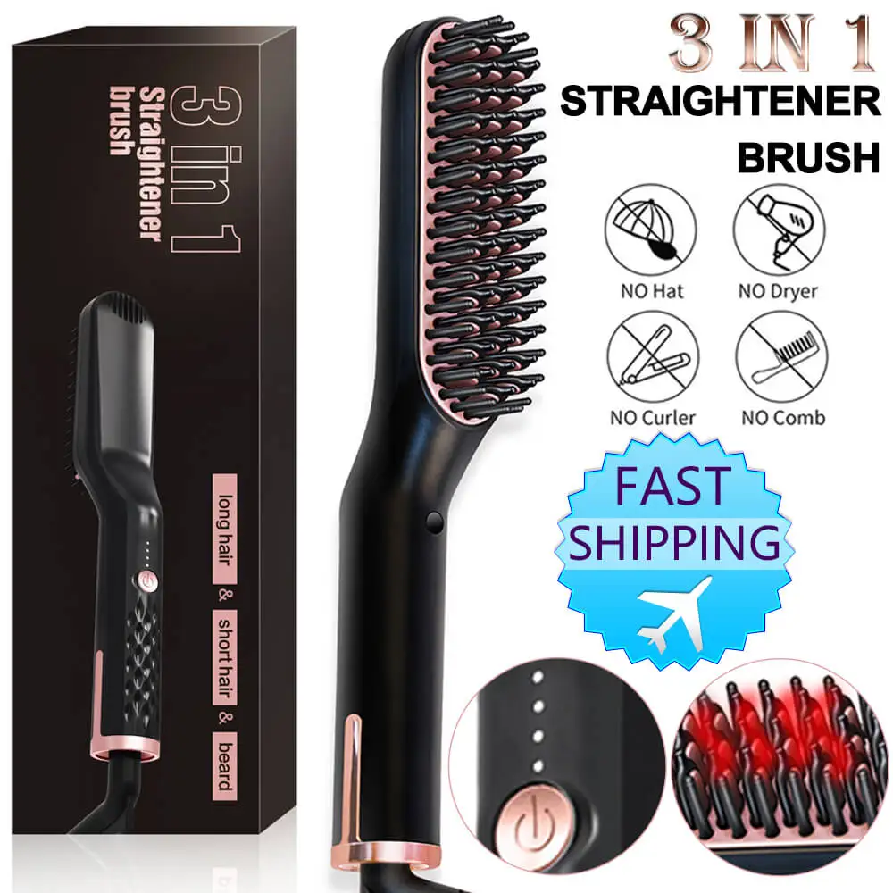 

3 in 1 Multifunctional Hair Straightener Comb Brush Beard Straightening Men Women Ceramic Electric Hot Comb Hair Quick Styler
