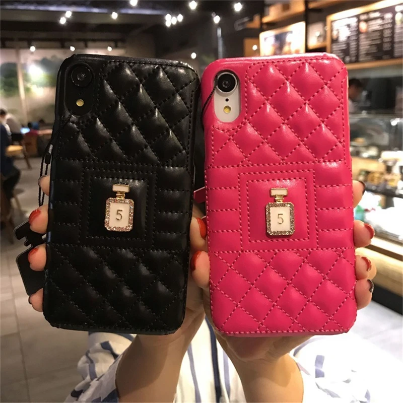 Овчина парфюмерный флакон со стразами узор для Apple iPhone Xs Max мобильный корпус iPhone 8 plus/7 p/XR плед чехол для телефона