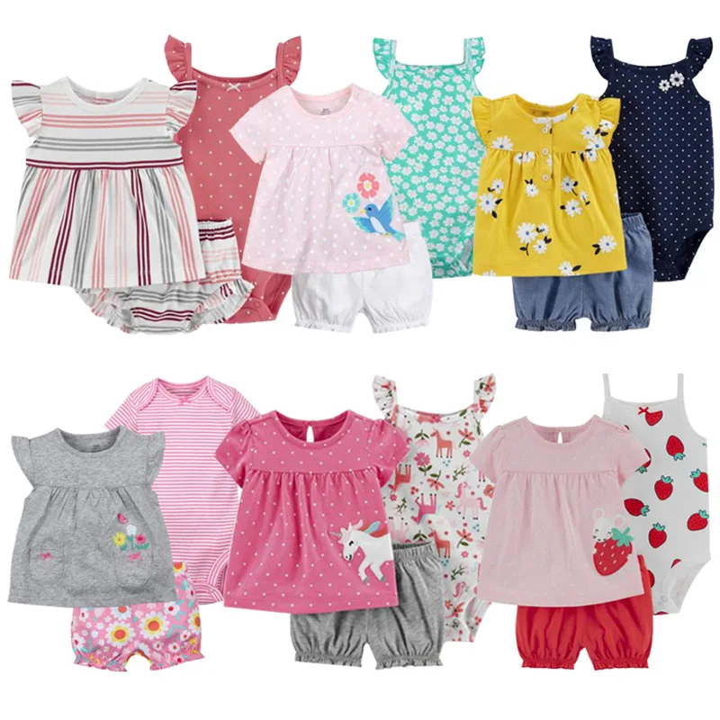 Комплект летней одежды для девочек 2020 комбинезон + боди шорты хлопковая одежда