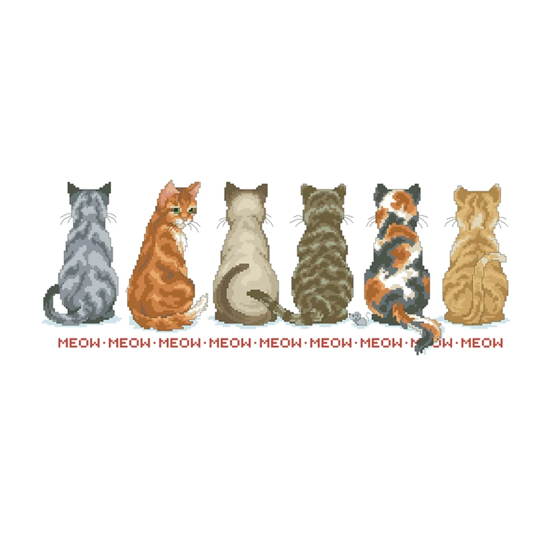 Cats Cross Stitch Kit Cartoon Pattern Canvas DIY