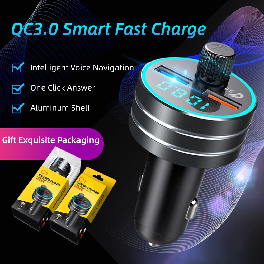 Автомобильное зарядное устройство Bluetooth V5.0 адаптер QC3.0 для быстрой зарядки