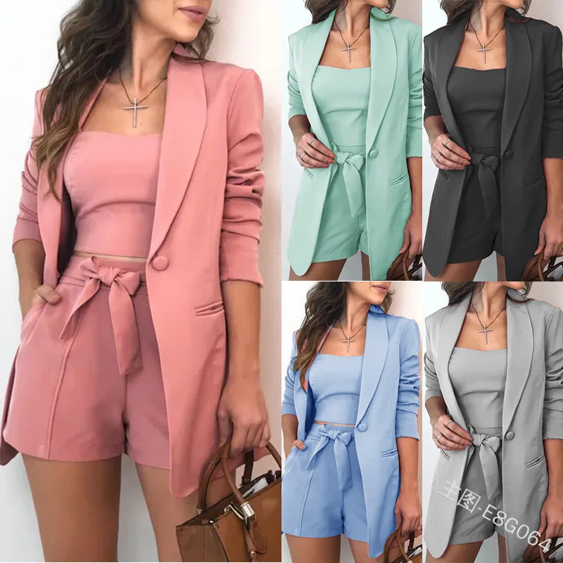 WEPBEL комплект из 3 предметов летние женские модные облегающие шорты на шнуровке бюстгальтер топы с длинными рукавами пальто свободный костюм куртка